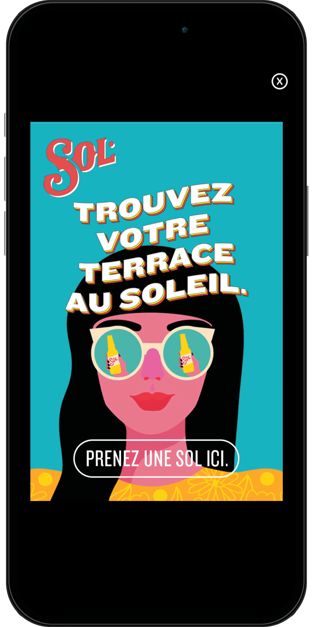 Phone showing SOL advertisement